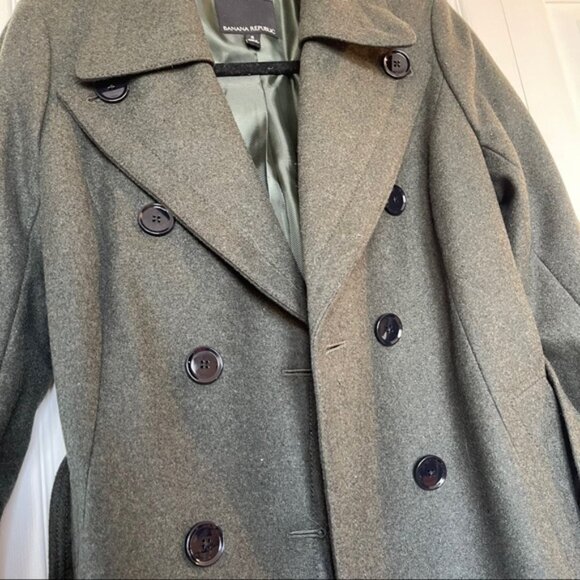 NWOT Banana Republic Army Green Pea Coat / Small - Picture 3 of 8